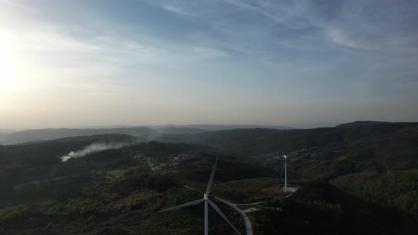 Aerial Footage of Wind Energy Converters at a Wind Farm