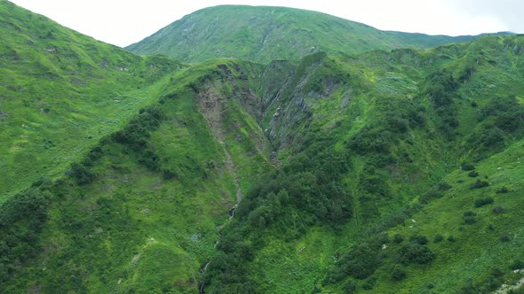 Aerial view of Bzerpi mountain in Crimea, Russia.