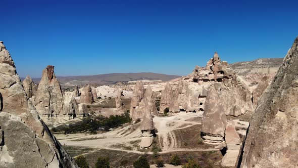 Aerial Mesmerizing View of Natural Formations of Mountains in Cappadocia Taken From Air