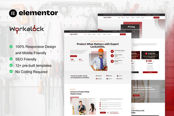 WorkaLock – Locksmith & Key Maker Service Elementor Pro Template Kit – 0 Sold!