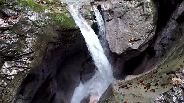 Spectacular waterfalls and carved rocks in the Seisenbergklamm in Austria.
