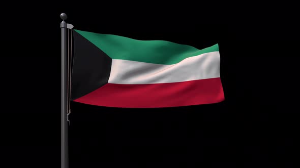 Kuwait Flag On Flagpole With Alpha Channel  4K