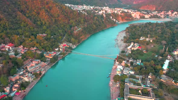 Aerial view of Burhi Gandak River in Bihar, India.