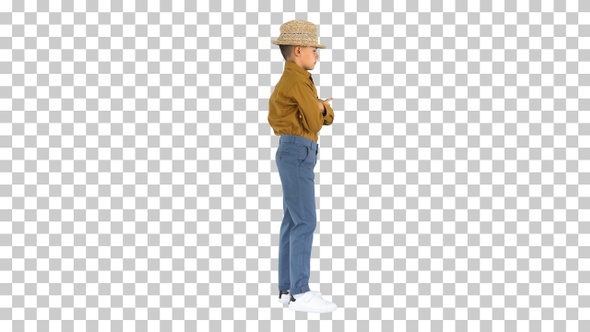 Boy in a shirt and straw hat posing with, Alpha Channel