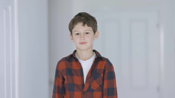 Cheeky little boy looking at camera with arms crossed