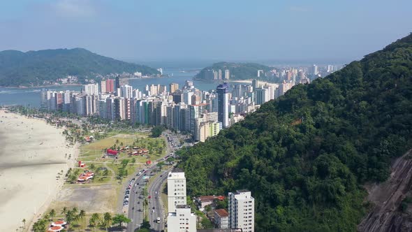 Panorama landscape of coast city of Sao Vicente, state of Sao Paulo, Brazil.