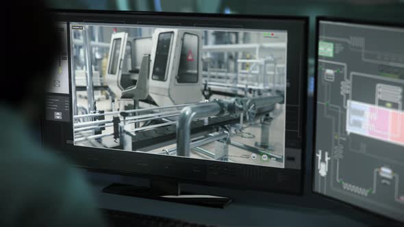 Showing the production process at the dairy factory on a computer display