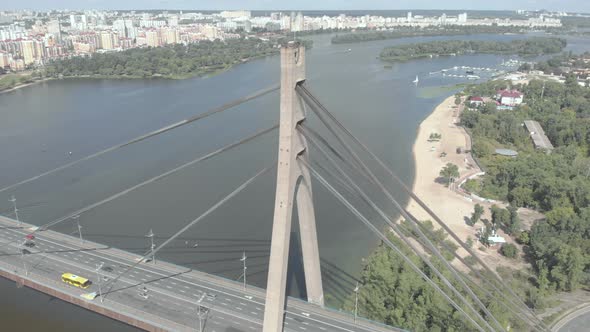 North Bridge Over the Dnipro River. Kyiv, Ukraine. Aerial View