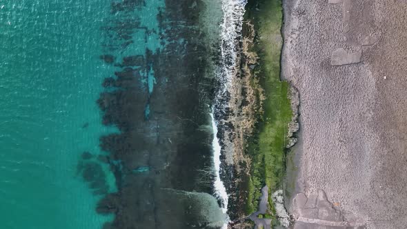 Texture of the rocky shore Aerial View 4 K