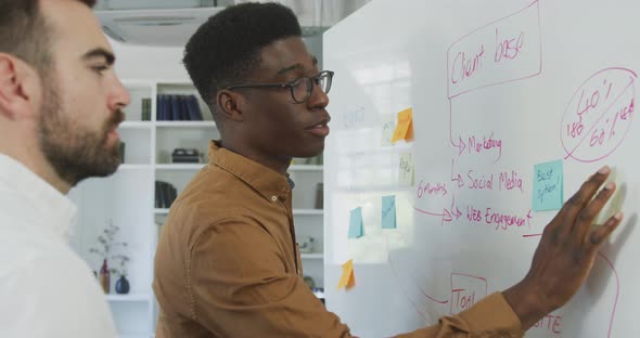 Colleagues working with a board