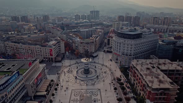 Aerial view of the cityscape of Skopje, the capital city in North Macedonia