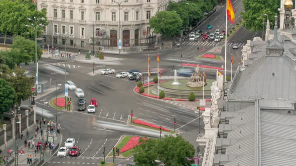 Madrid Timelapse Rooftop Panorama Aerial View of Madrid Post Palacio Comunicaciones Plaza De Cibeles