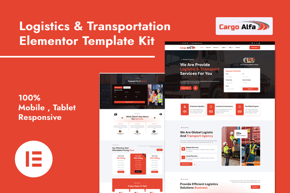 CargoAlfa – Logistics & Transportation Services Elementor Pro Template Kit – 0 Sold!