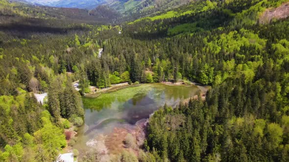 Beautiful view on an Lake in the Mountains Drone Video