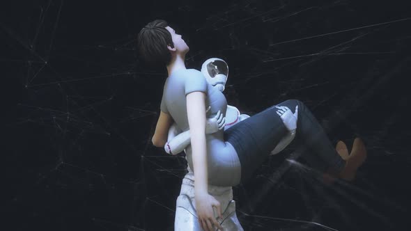 Robot Saving Human Life Humanoid Android Robot Carying Woman And Running Hd