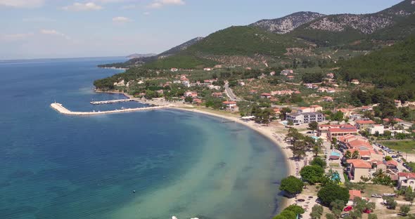 Aerial view of Skala Rachoniou holiday destination located on Thassos island, Greece