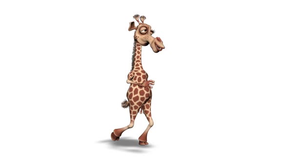 Cartoon 3D Giraffe Walk  2 Loops on White