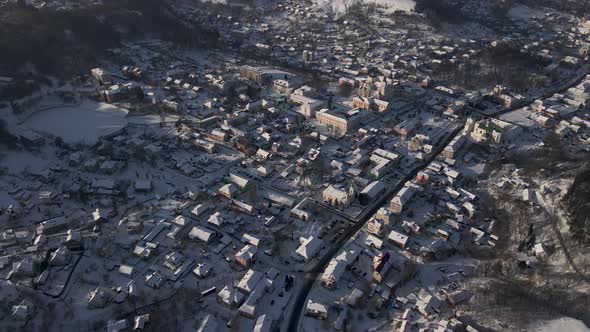 Aerial Drone View of the Small Town Kremenets in a Territory of Ukraine Country