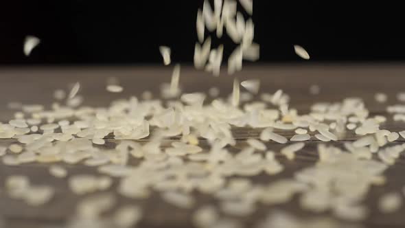 Rice falling in slow motion. Starch and carbohydrates.