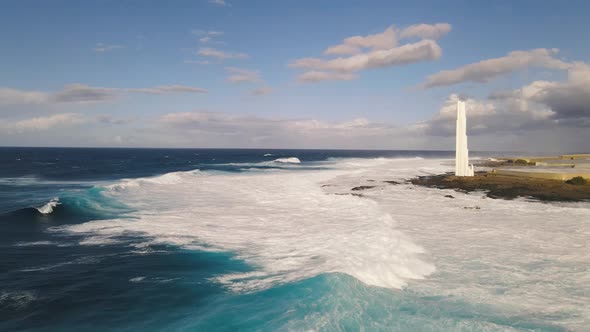 Aerial Drone View of Ocean Waves Splash Around Tenerife Canary Islands Spain