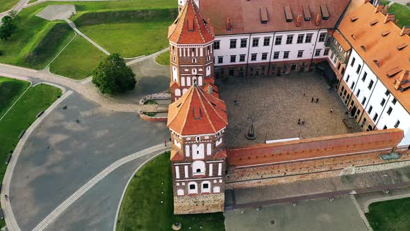 Aerial View of Mir Castle in Belarus Aerial View of a Medieval Castle