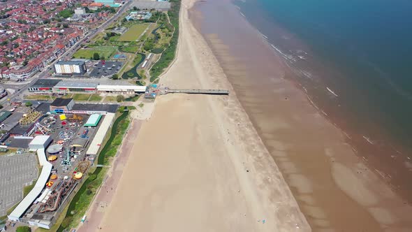 Aerial footage of the British seaside town of Skegness located in the East Lindsey in the UK