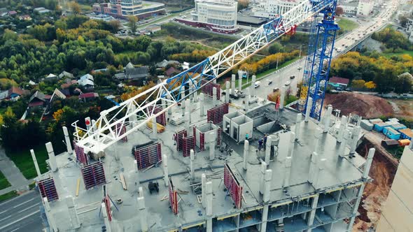 Big Construction Site with Blue Crane.