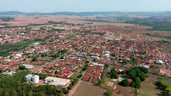 Aerial panoramic shot of a rural town in Goias, Brazil.