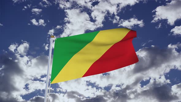 Republic Of The Congo Flag With Sky 4k