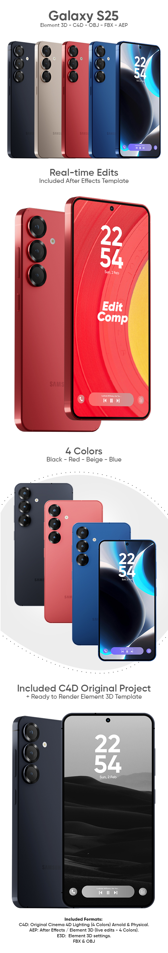 Galaxy S25 3D Model for Element 3D & Cinema 4D