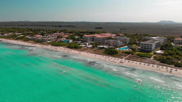 Aerial view of a beach in playa de Muro, Mallorca, Spain