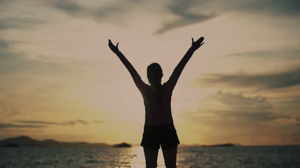 スポーツウェアのフィットネス女性のシルエットは、腕を空中に上げます。 / Videohive, Stock footage, Sports