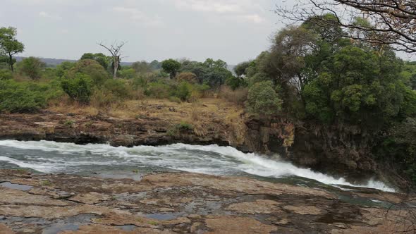 The Victoria falls with mist from water