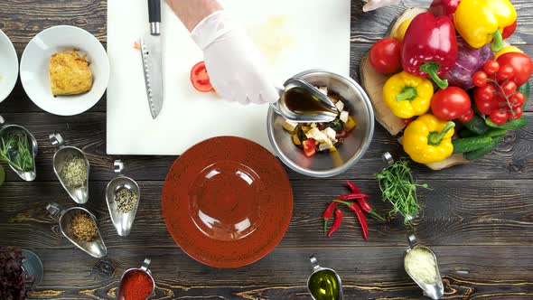 Chicken Salad Ingredients, Wooden Table.