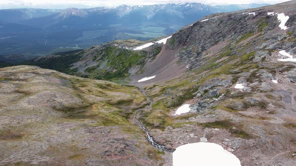 Beautiful valleys and mountains by Crater Lake in British Columbia, Canada. Wide angle aerial shot