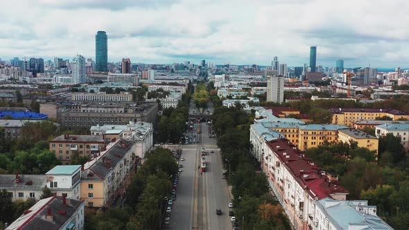 Aerial View of the Road with Traffic in the City Center