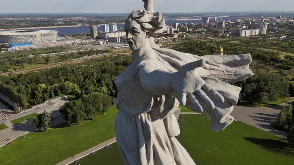 Drone View of the Epic Famous Soviet Sculpture The Motherland Calls