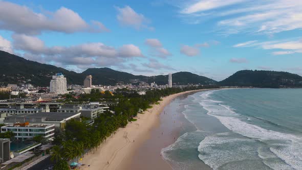 Aerial panoramic view landscape and cityscape view of Patong beach Phuket Thailand.