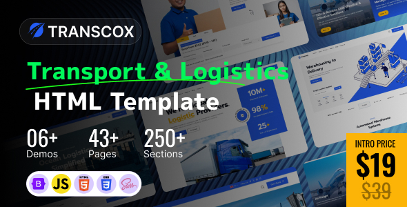 Transcox – Transport & Logistics HTML Template – 0 Sold!