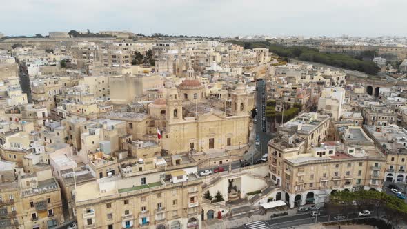 Slow pan aerial 4k footage of the cityscape of the Three Cities, Malta