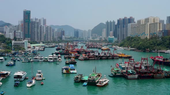 Top view of Hong Kong fishing harbor port