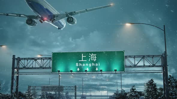 Airplane Landing Shanghai in Christmas