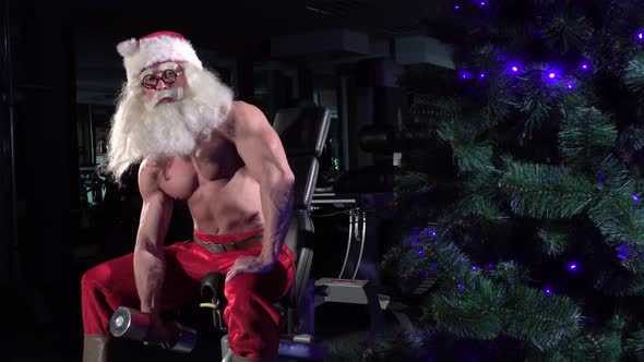 Santa in a Gym Training Biceps 006