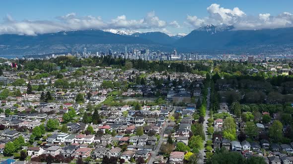 Residential Suburb Of Oakridge In The City Of Vancouver In British Columbia, Canada. wide aerial