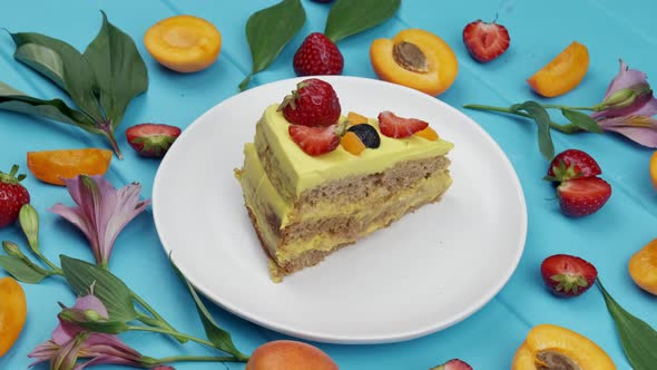 Delicious Homemade Pie on a Blue Wooden Table