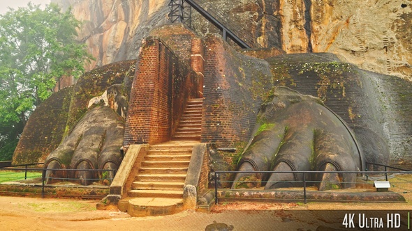 4K Lion's Paw Stairway Entrance to the Sigiriya Palace in Sri Lanka