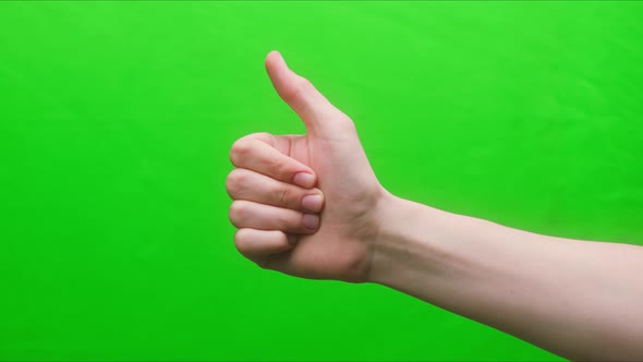 Closeup of a Hand Gesture on a Green Background Like Gesture Shooting a Gesturing in Studio