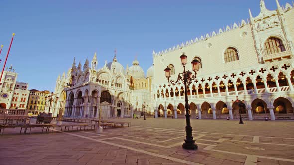 Footbridges and Streetlights Near Old Doge Palace on Square