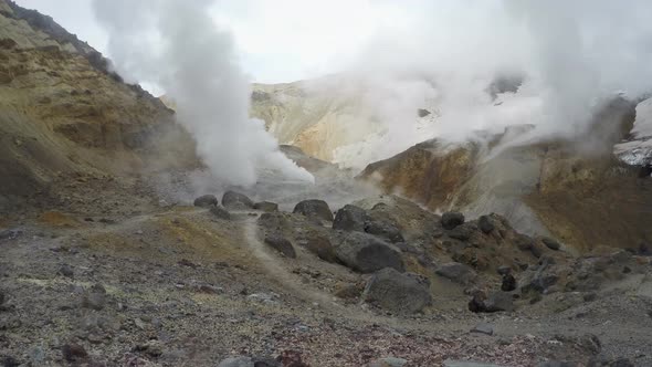 Crater of Active Volcano: Geothermal Field, Hot Spring, Fumarole