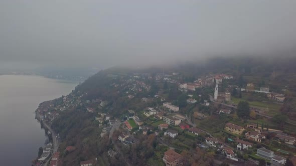 Aerial View of Lake Lugano Switzerland Cloudy Autumn